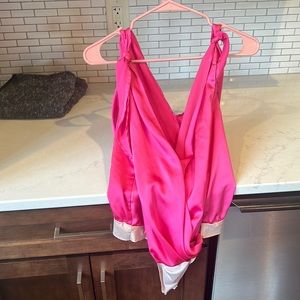 Hot Pink Pants Store Satin Body Suit